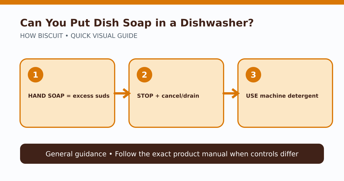 Diagram contrasting hand dish soap with detergent formulated for an automatic dishwasher