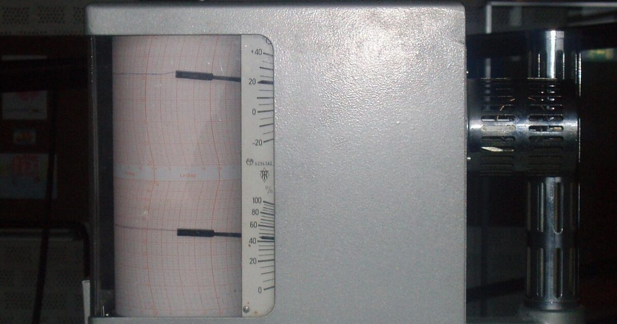 A real hygrometer and thermometer used to record humidity and temperature