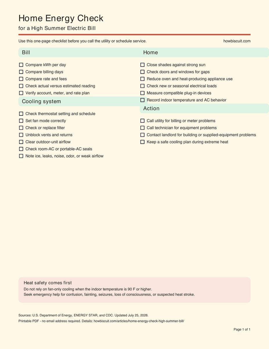Preview of the printable home energy checklist